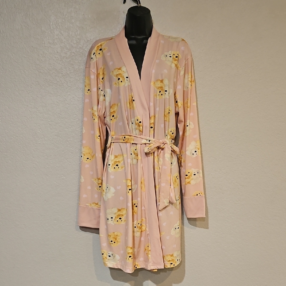 Love to Sleep | Women's Charming Pink Puppies Hearts Loungewear Robe 2X